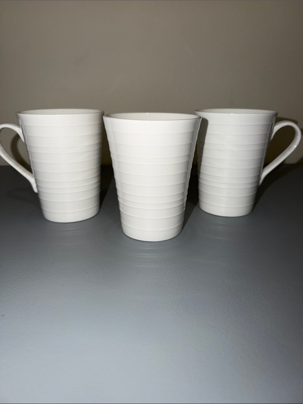 Mikasa White Ribbed Ceramic Mugs - Set of 3